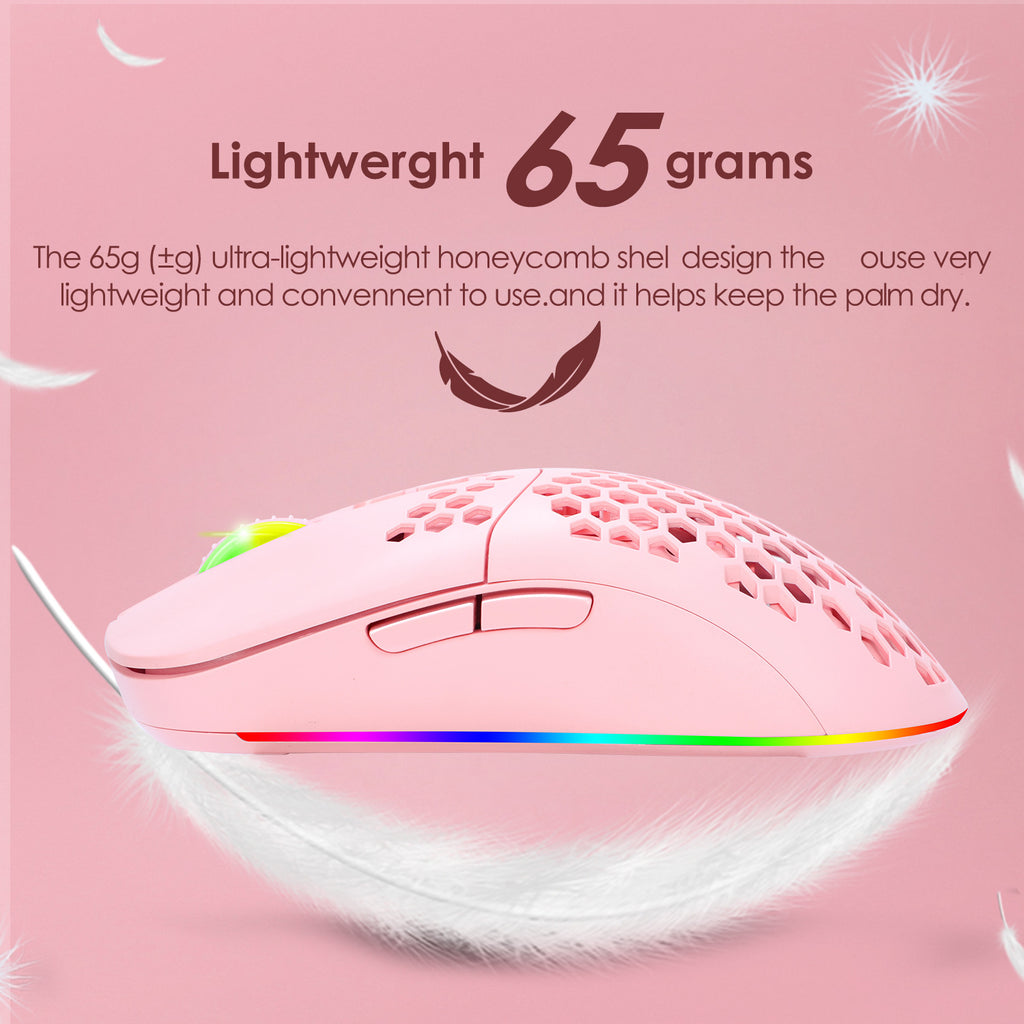 Wireless Bluetooth RGB Mouse — Lightweight Silent Pink Mouse with Cellular Design