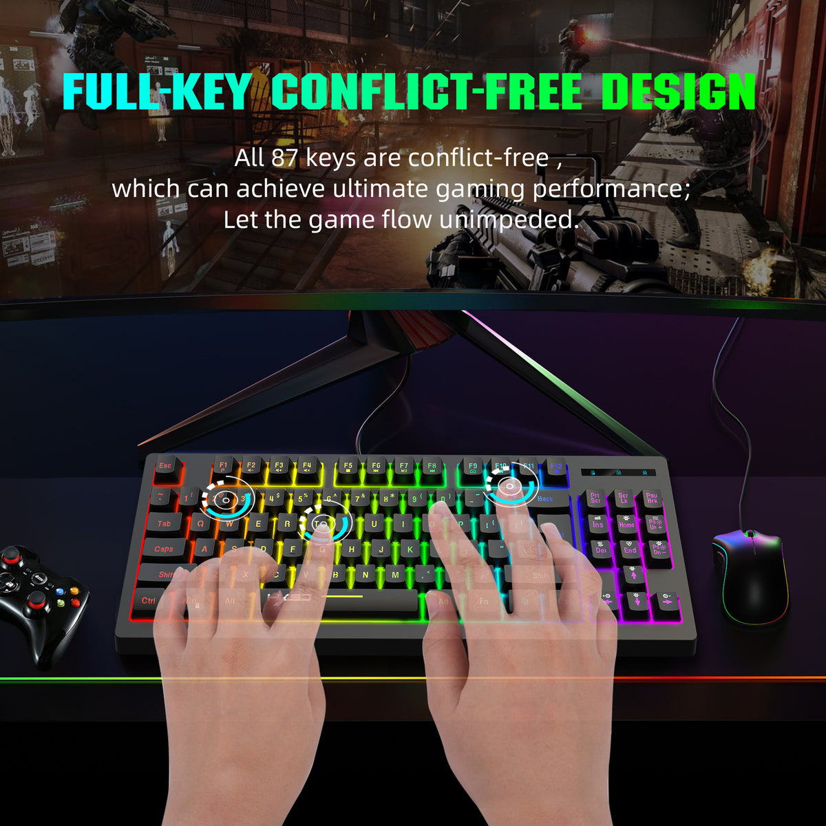 87-Key Wireless RGB Keyboard — Compact Tenkeyless Design for Gaming & Work